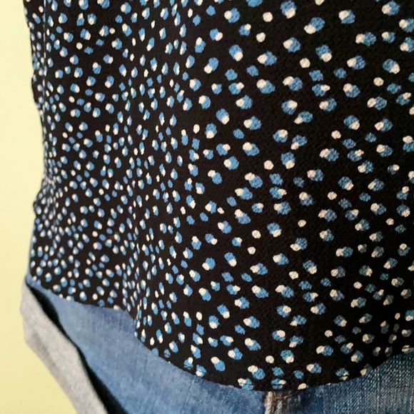 Mango Navy Blue Crew Neck Top With White & Light Blue Specs, Size XS - Picture 5 of 14